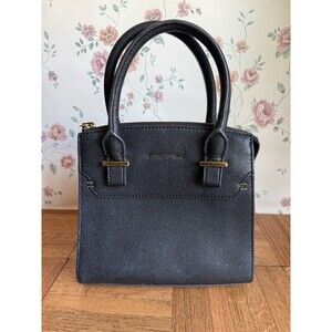 Charles & Keith Mini Tote Bag - Dark Navy Blue - Pebbled - Gold - Structured